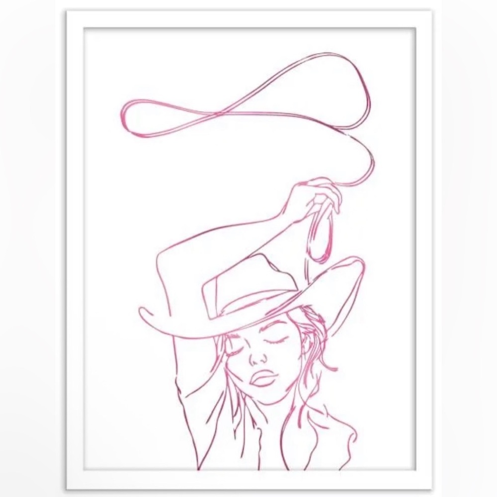 Pink Line Art Western Woman Print
